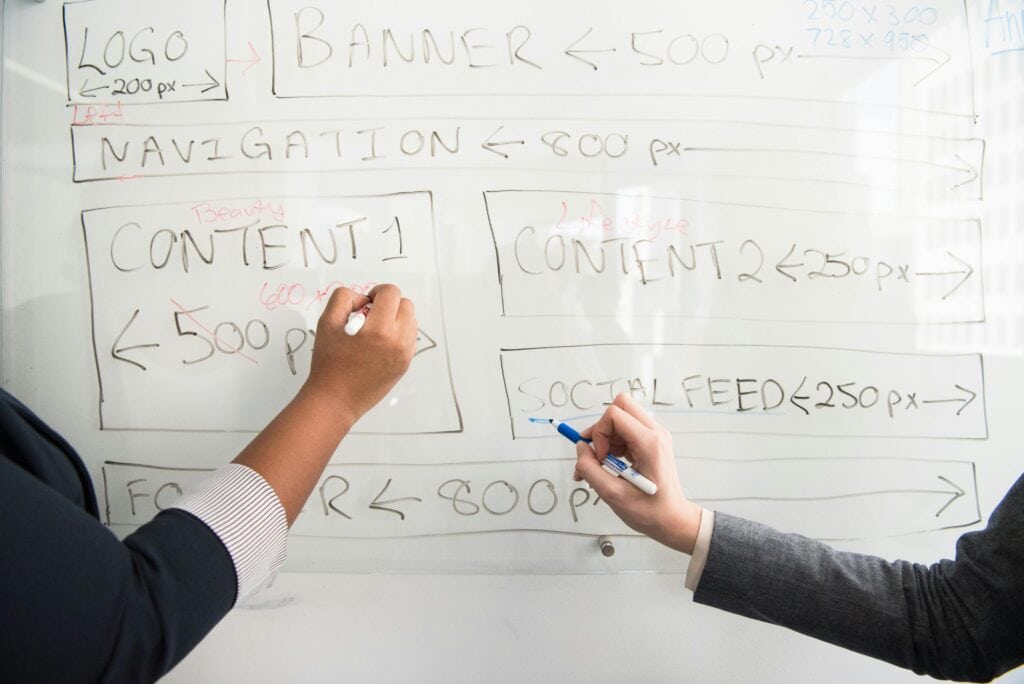 Team planning strategic website layout for user experience and ROI