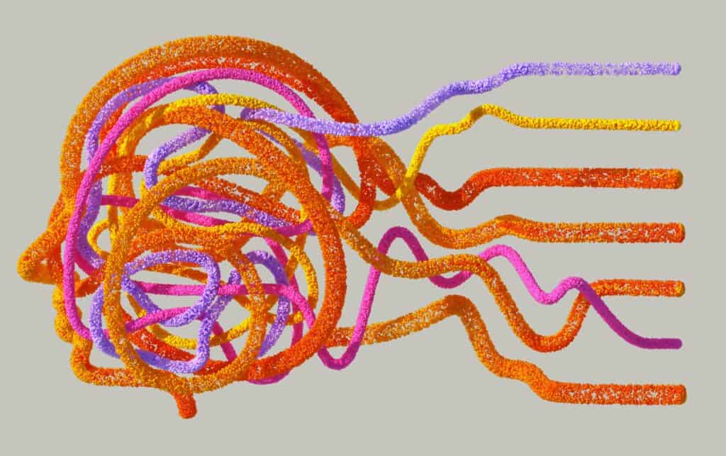Colorful abstract brain with neural network pathways representing AI and human creativity in web design