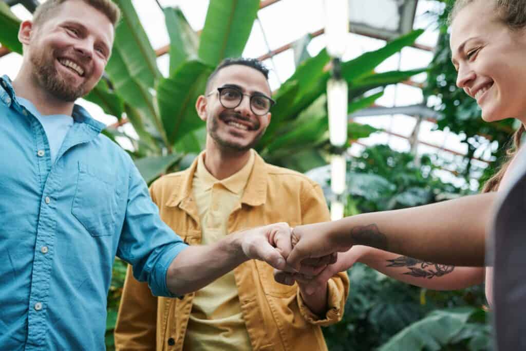 Business team collaboration building digital trust through partnership and teamwork